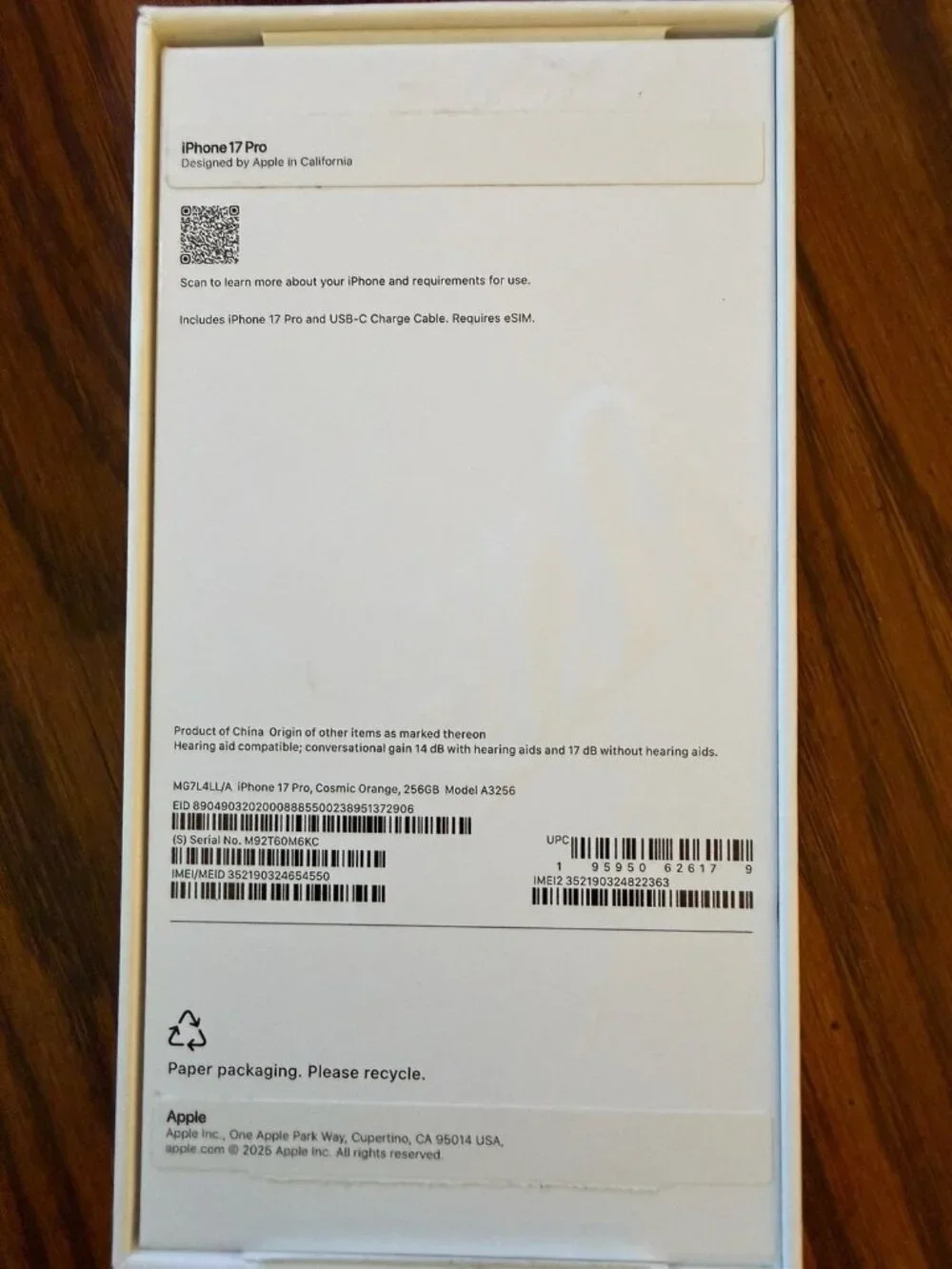 Apple iPhone 17 Pro 256GB Cosmic Orange BOX ONLY Genuine